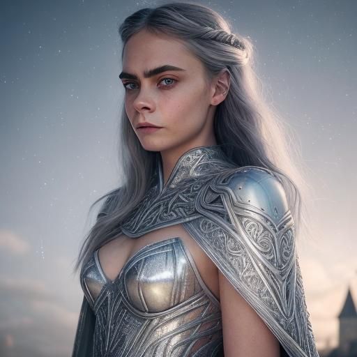 Cara Delevingne: Silver Goddess in Digital Art