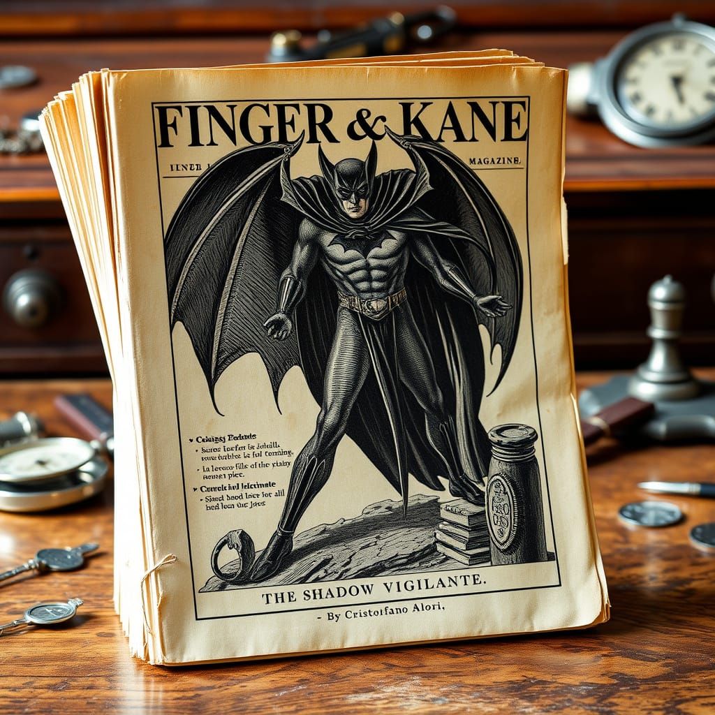Distressed Batman Comic Book on Luxury Mahogany Desk