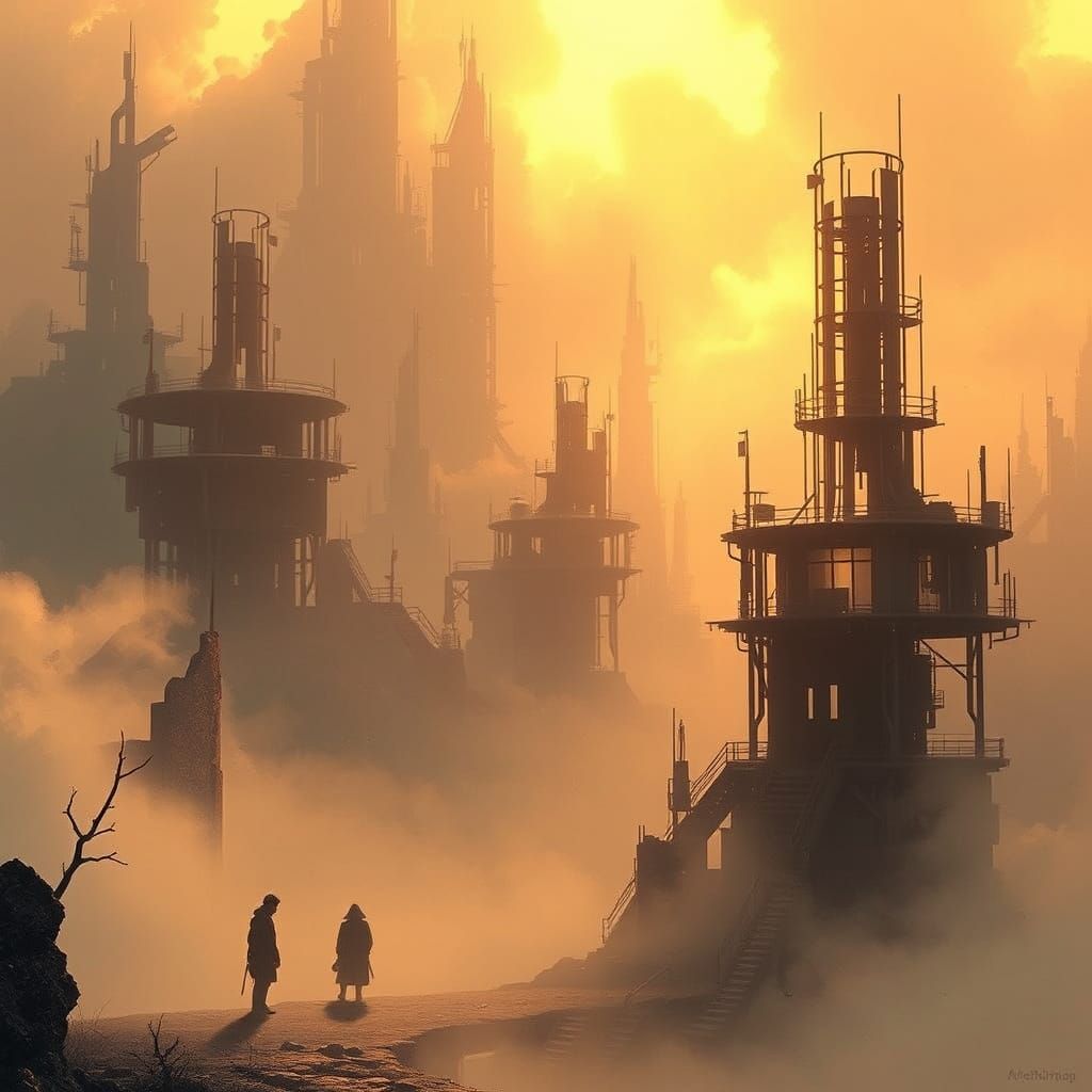 Dystopian Dawn: A Lonely Figure in a Desolate Mist