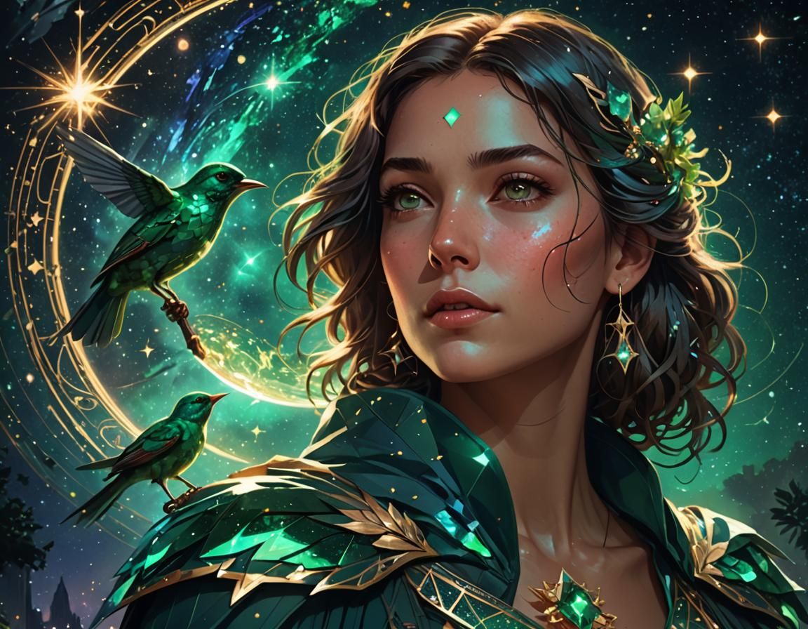 Emerald Bird and Cosmic Lovers Portrait