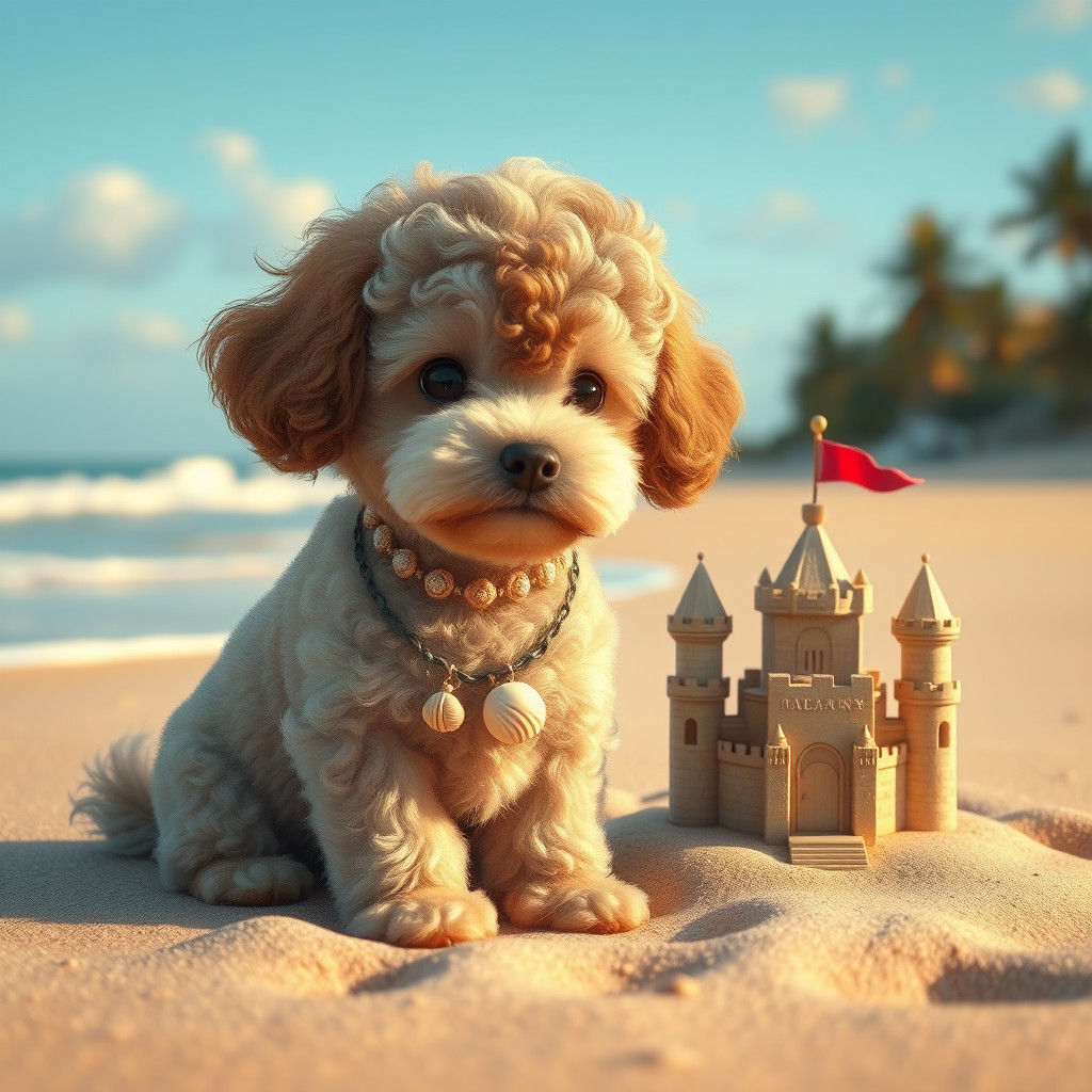 Mini Poodle and Sandcastle: Fantasy Concept Art