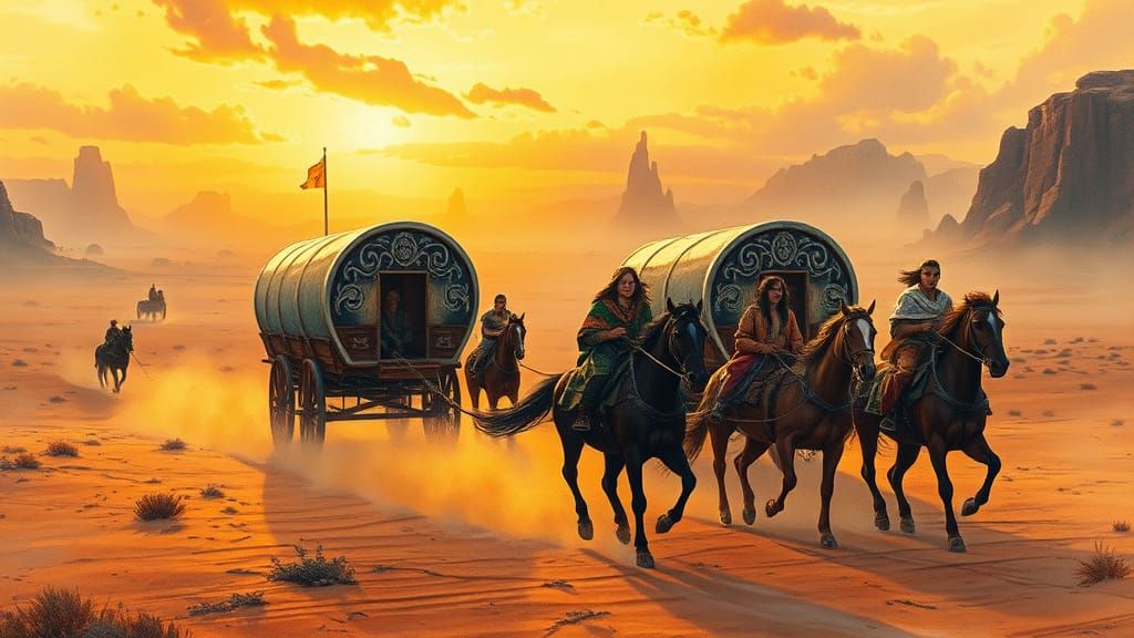 Mystical Gypsy Caravan in Hyperdetailed Watercolor Style