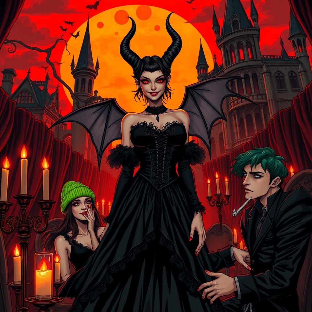 Beautiful gothic design castle stunning temptress with demon...