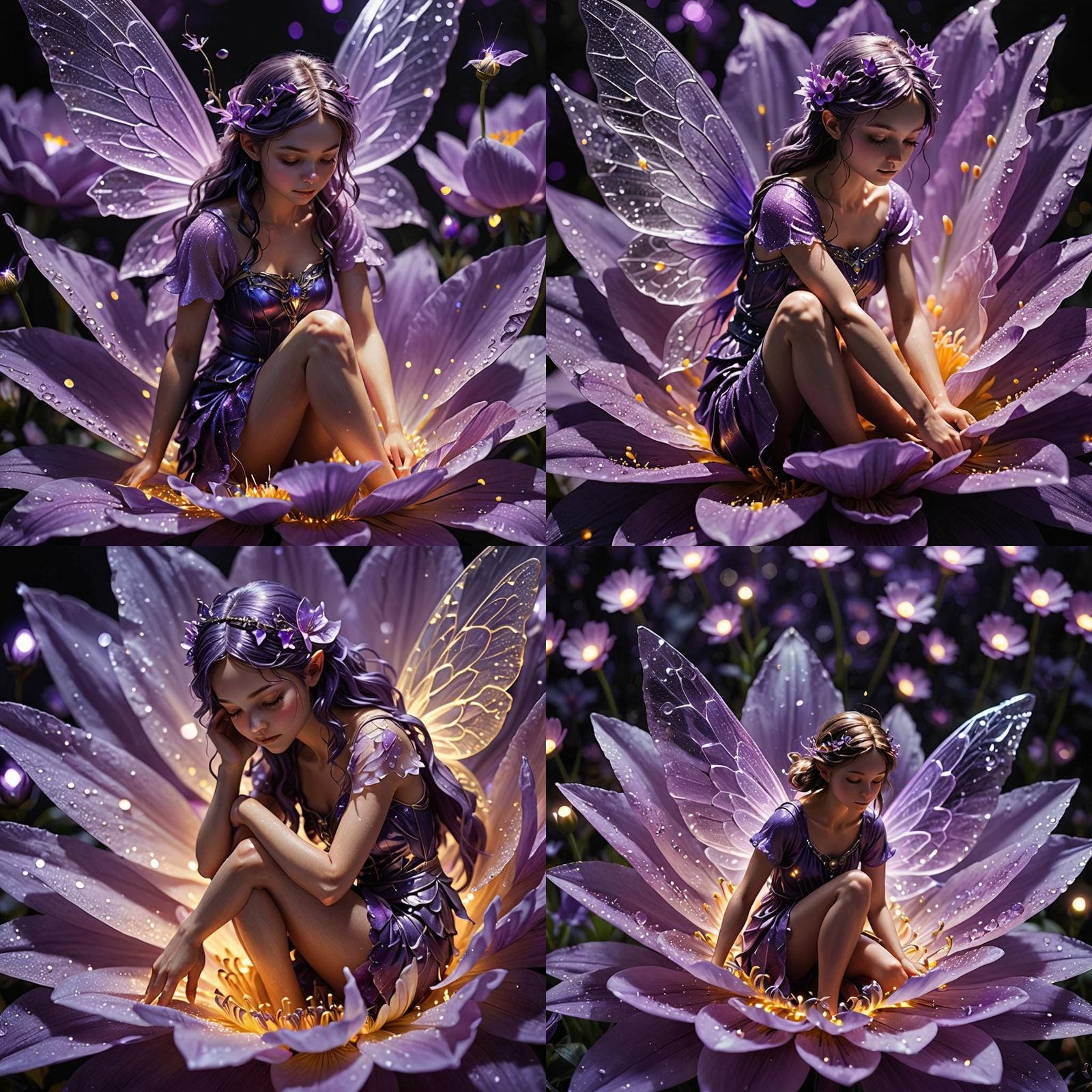 Glowing Purple Flower with Fairy: Macro Photography