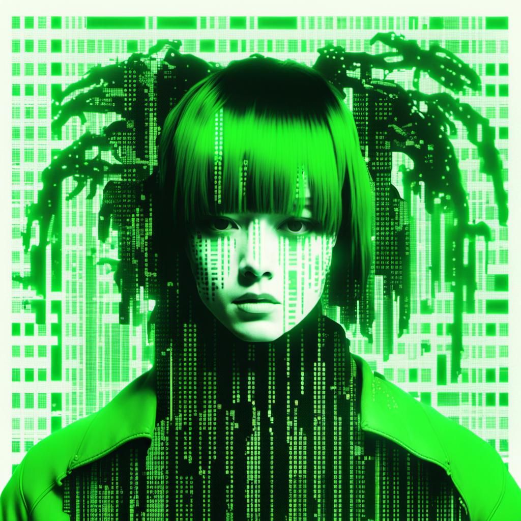 Monochrome Matrix Code Dream of a Punk in Cyberpunk Style
