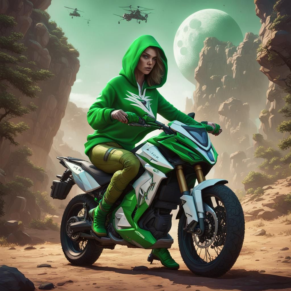 Destiny Hunter on Motorcycle in Detailed Matte Painting