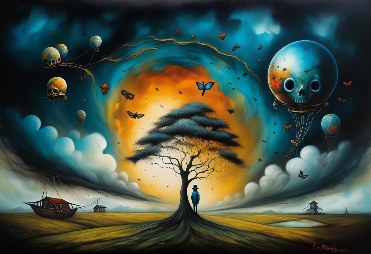 Surreal Figure in a Dreamlike Landscape