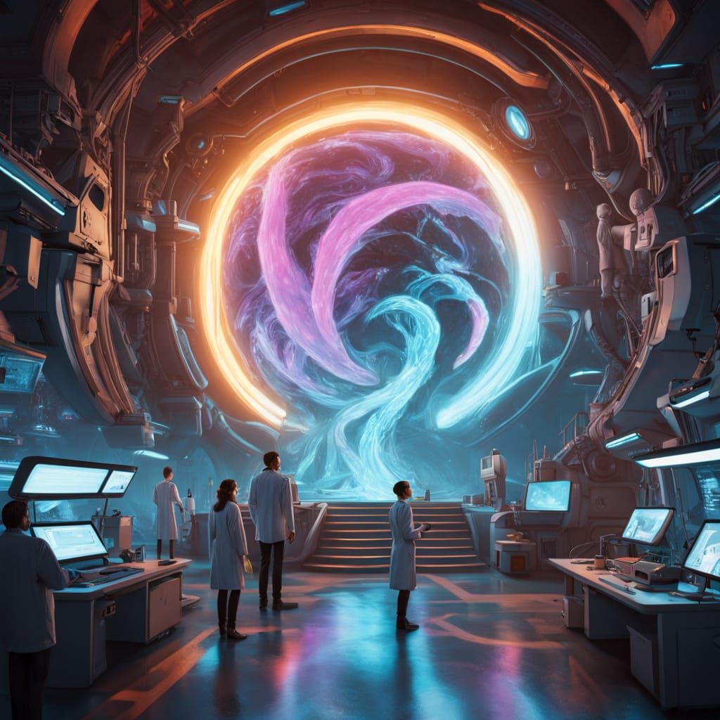 Bioluminescent Portal in a Futuristic Laboratory