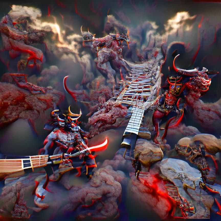 Demon Samurai vs Cybernetic Zombie in Hellscape