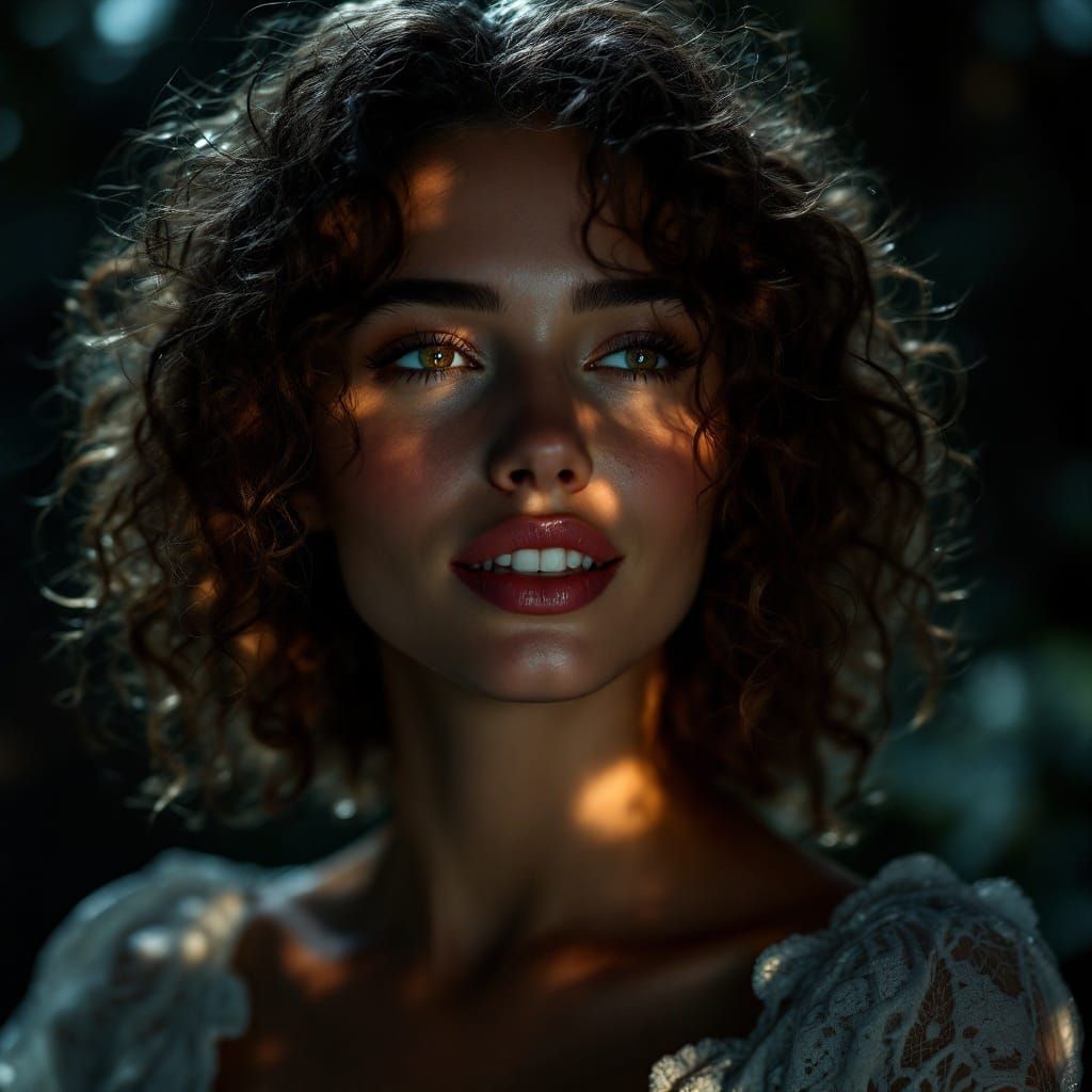 Serene Woman in Moonlit Hyperrealism