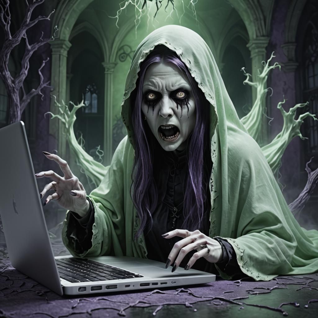 Ghost Emerges from Laptop in Ultrarealistic 3D
