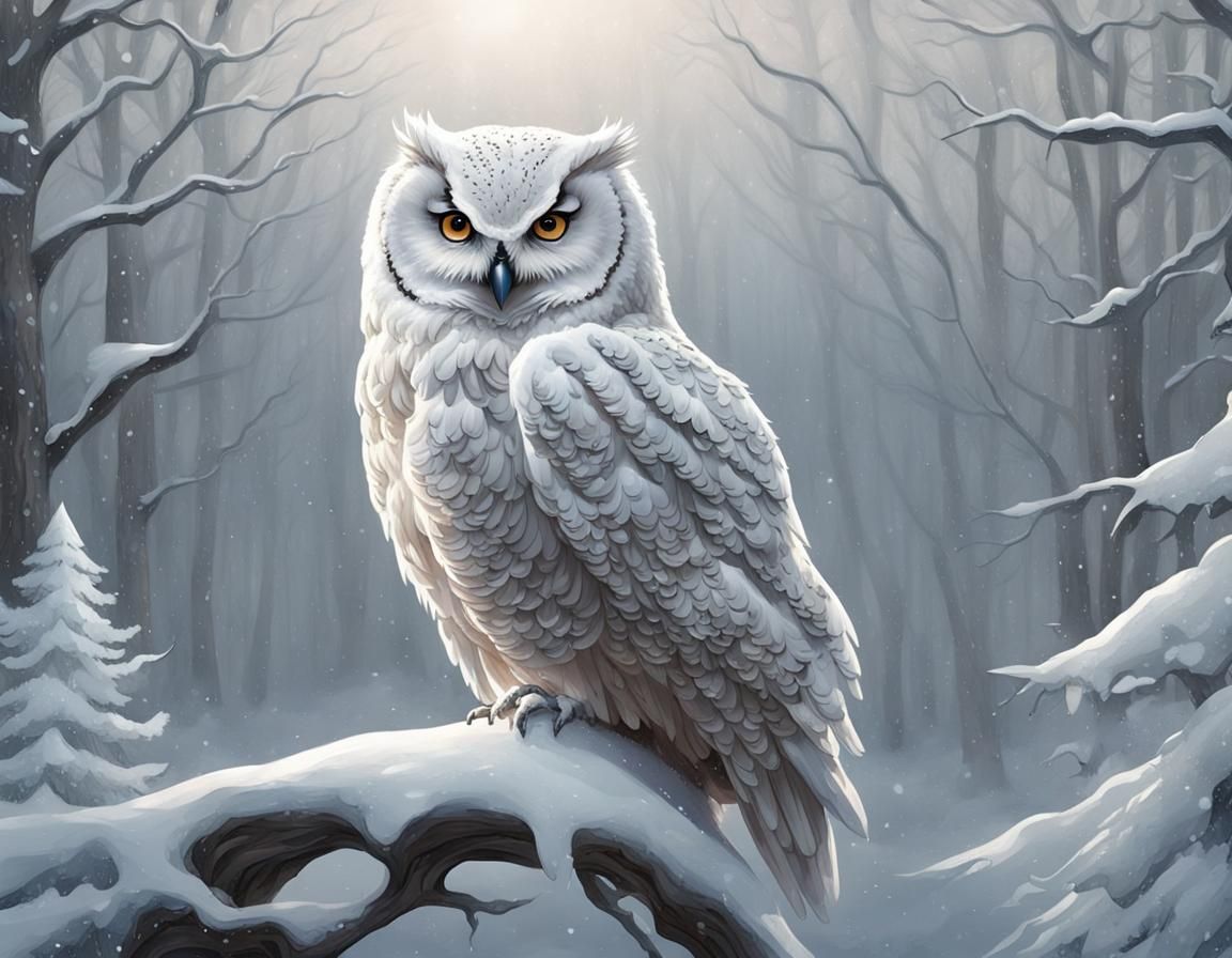 Majestic White Owl in Winter Landscape, Digital Art