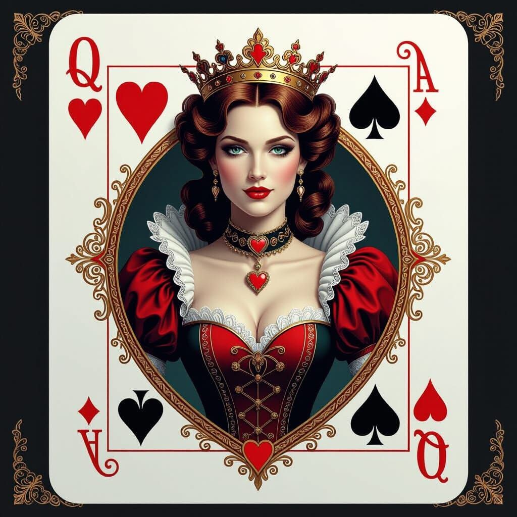 Victorian Queen of Hearts Playing Card Portrait