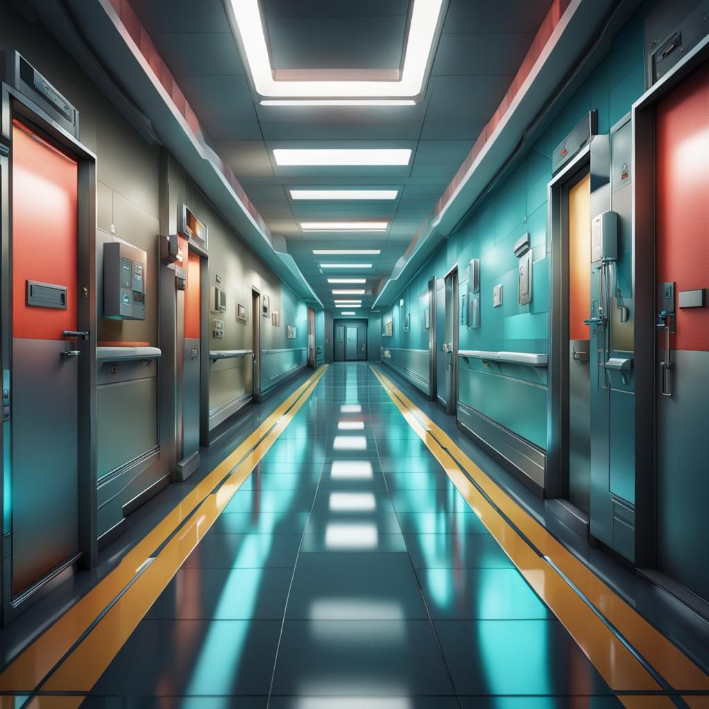 Futuristic Hospital Hallway in Hyperrealistic Splash Art