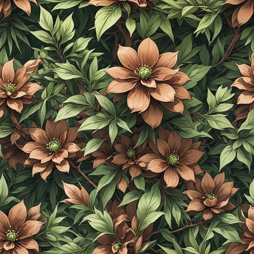 Brown Evergreen Flower in Manga Anime Style