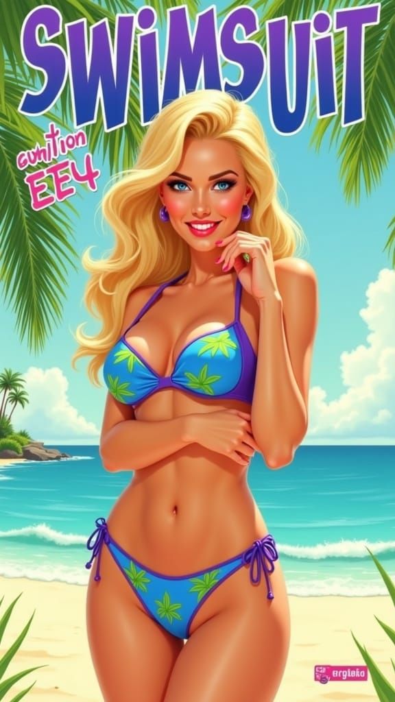 Gorgeous Blonde Supermodel in Tropical Beach Bikini