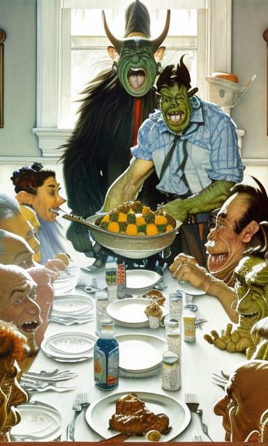 Trolls and Orcs Thanksgiving in Pop Art Style
