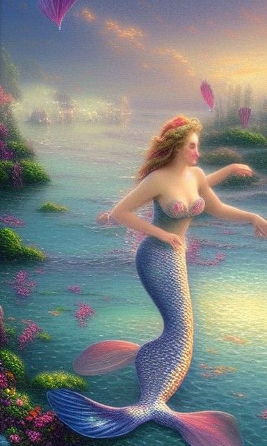 Ethereal Mermaid Swimming in Hyperdetailed Fantasy Scene