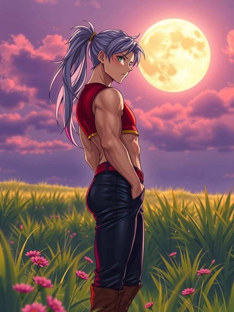 Athletic Anime Male Basks in Dusk's Warm Glow
