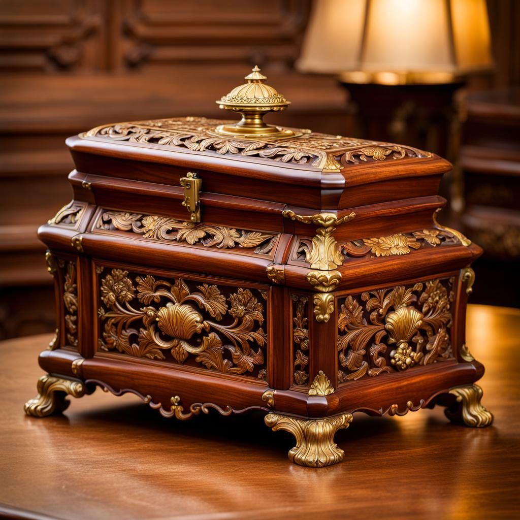 Antique Teak Tea Caddy in Chippendale Style