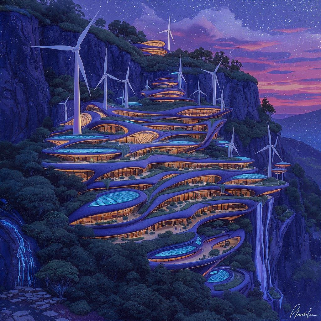 Monumental Arcology: Futuristic City in Digital Watercolor