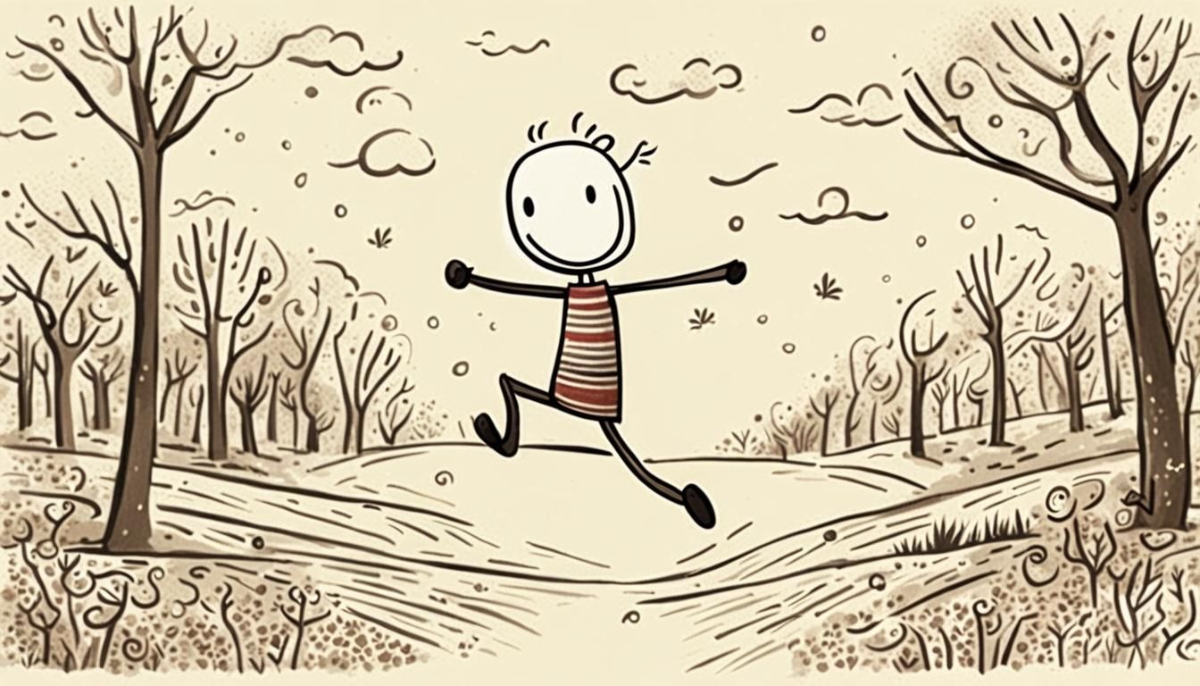 Whimsical Cartoon Stick Man Leap Poster