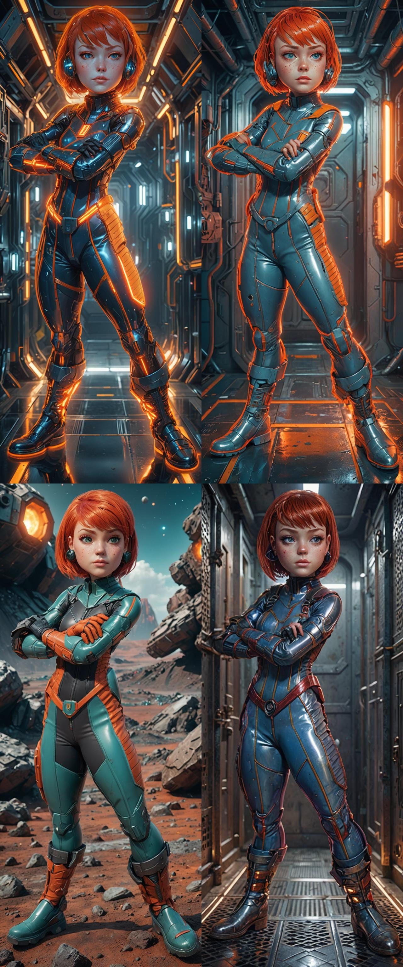 Woman in Red Hair and Latex Military Suit