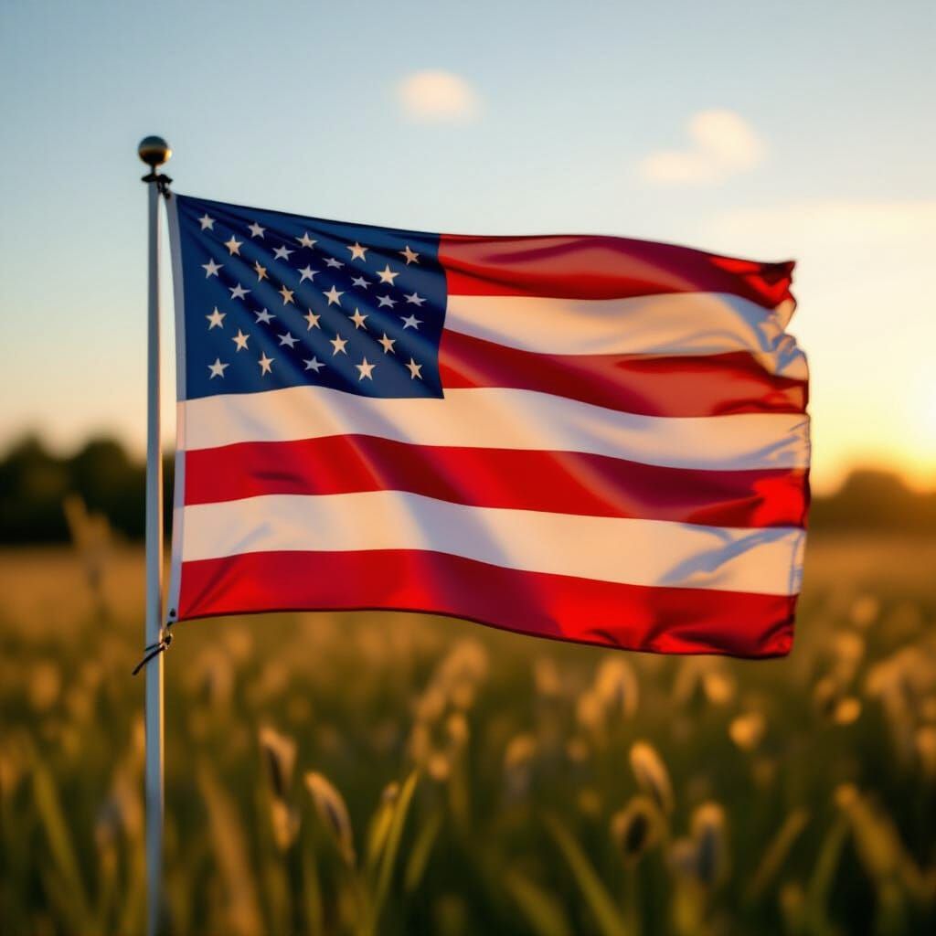 Dynamic Flag in Motion Captured in Golden Hour Light