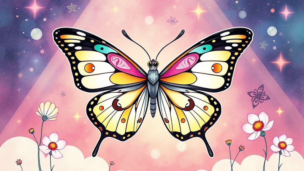 Psychedelic Butterfly Sketchnote Illustration