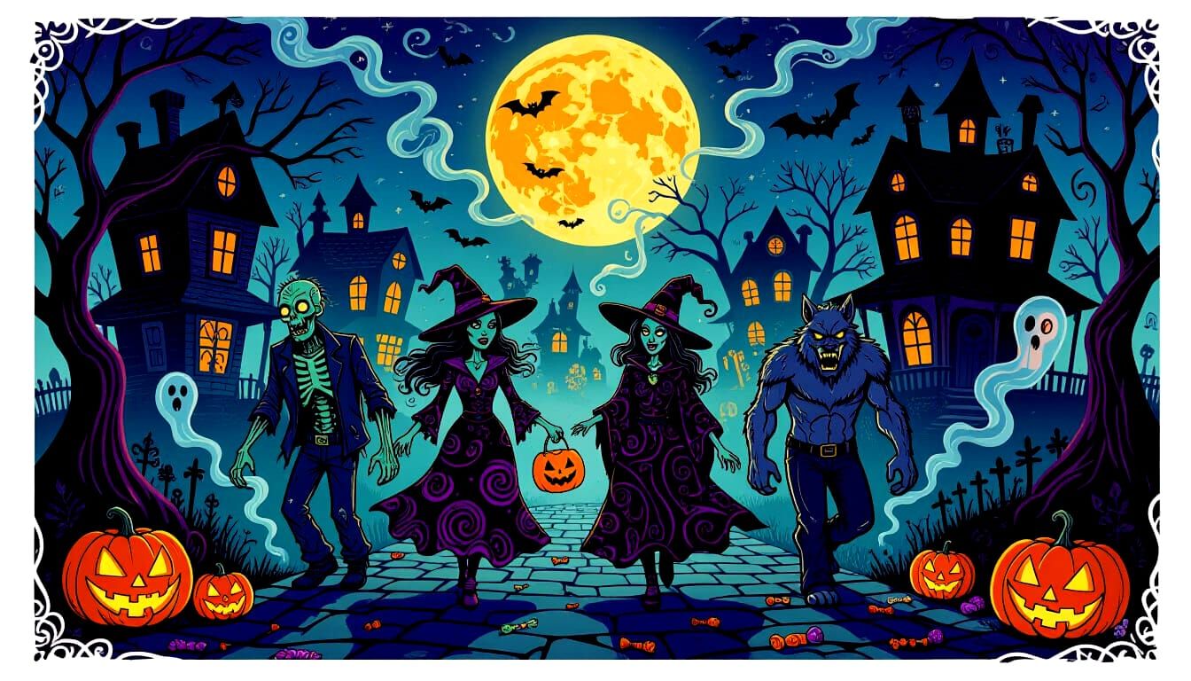 Surreal Halloween Night With Undead Trick-or-Treaters