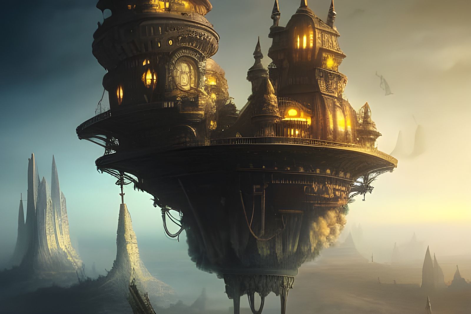Steampunk Airship in Sky: Digital Matte Painting