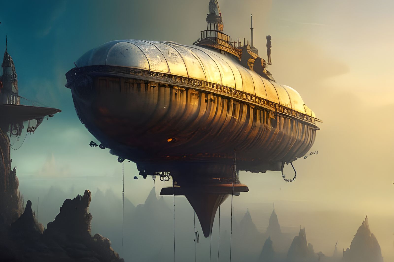 Steampunk Airship with Intricate Brass Details