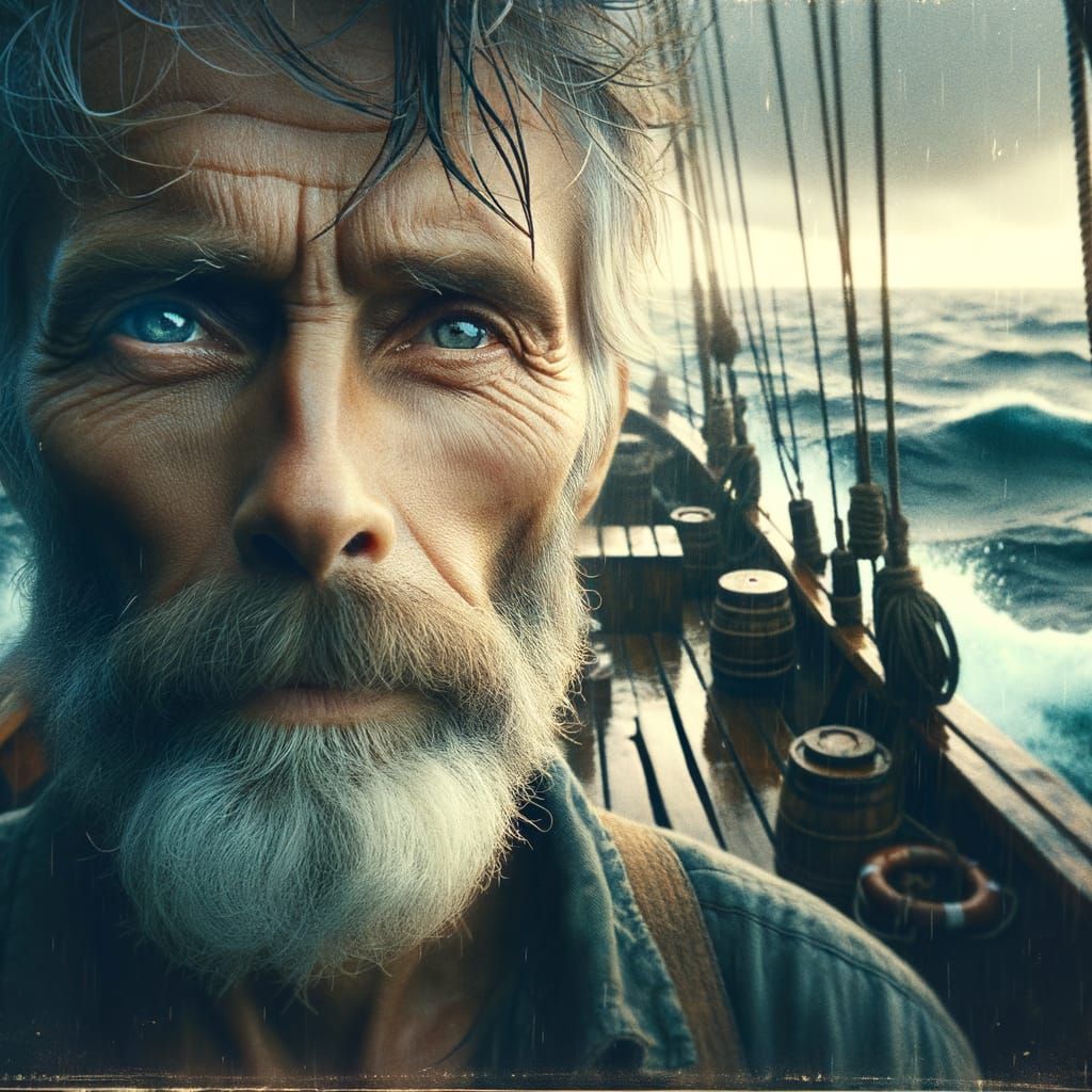 Weathered Fisherman Portrait in Moody Film Style