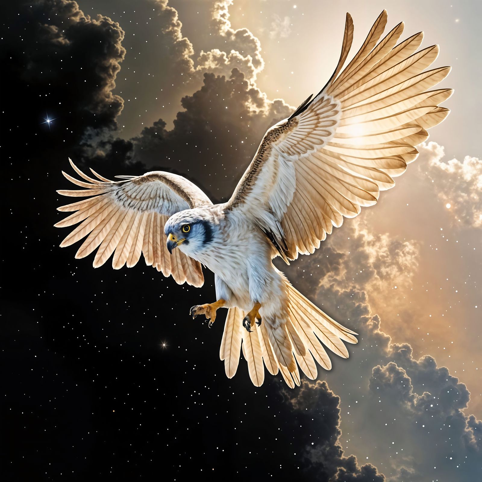 Majestic Kestrel Soars Through Cosmic Night Sky