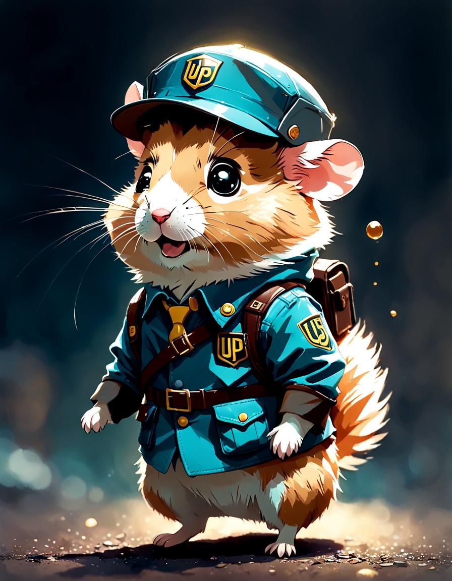 Hamster UPS Delivery Man: Digital Art Illustration