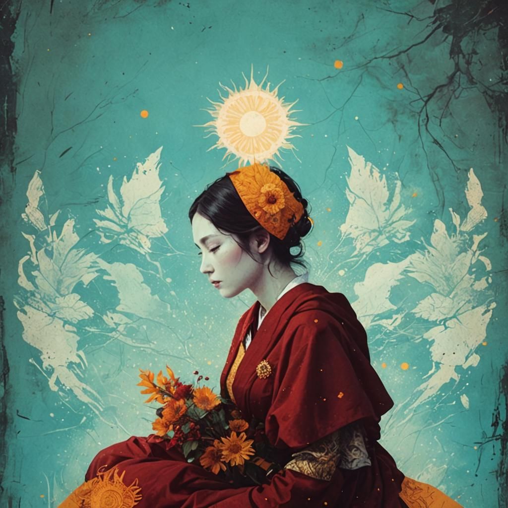 Radiant Sun Queen in Mixed Media Screen Print