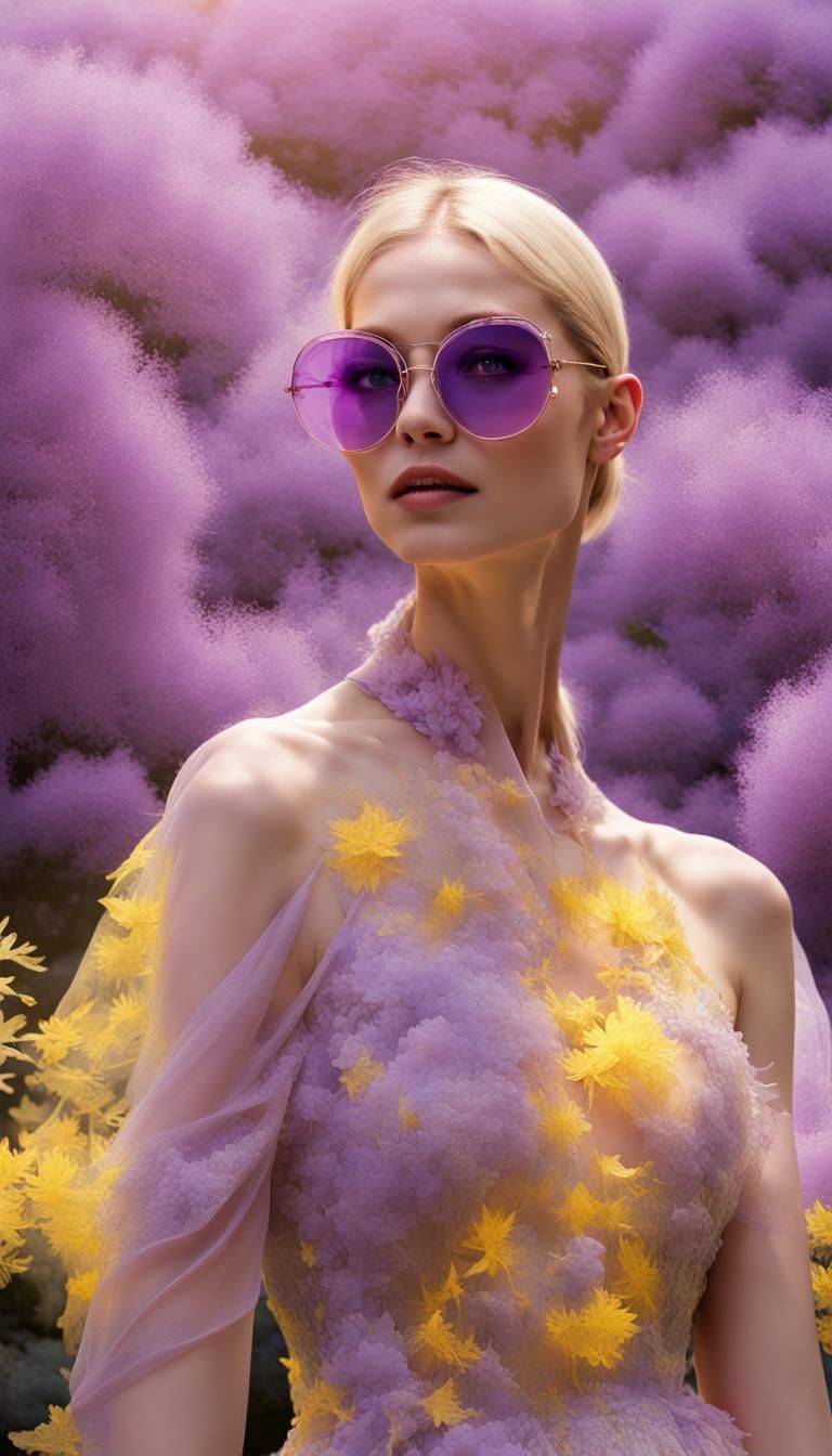 Blonde Woman in Embroidered Dress at Beach