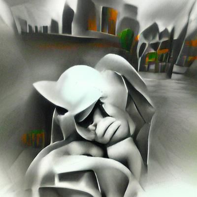 Film Noir Charcoal Drawing of Solitary Figure