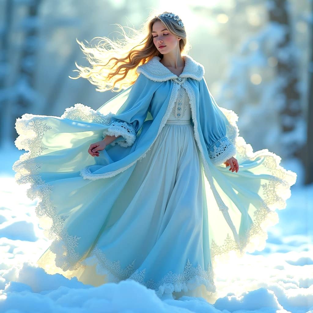 Ethereal Fairy Maiden in a Snowy Meadow at Midday