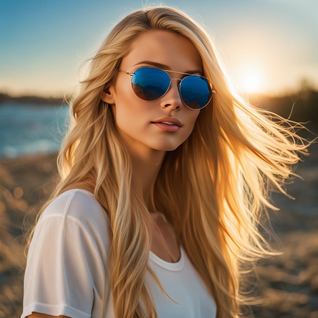 Photorealistic Portrait of a Blonde Woman with Sunglasses