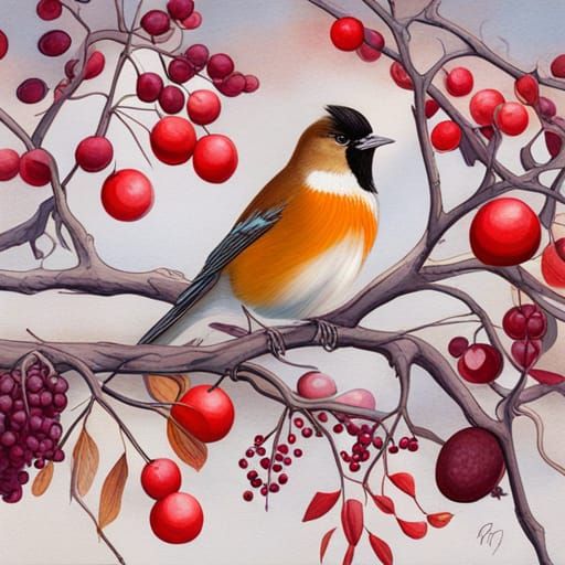 Bird with Berries: Naturalistic and Painterly Illustration