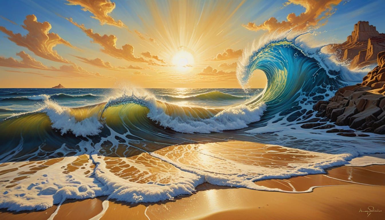 Ocean and Desert: Surreal Yin-Yang Landscape in Oil