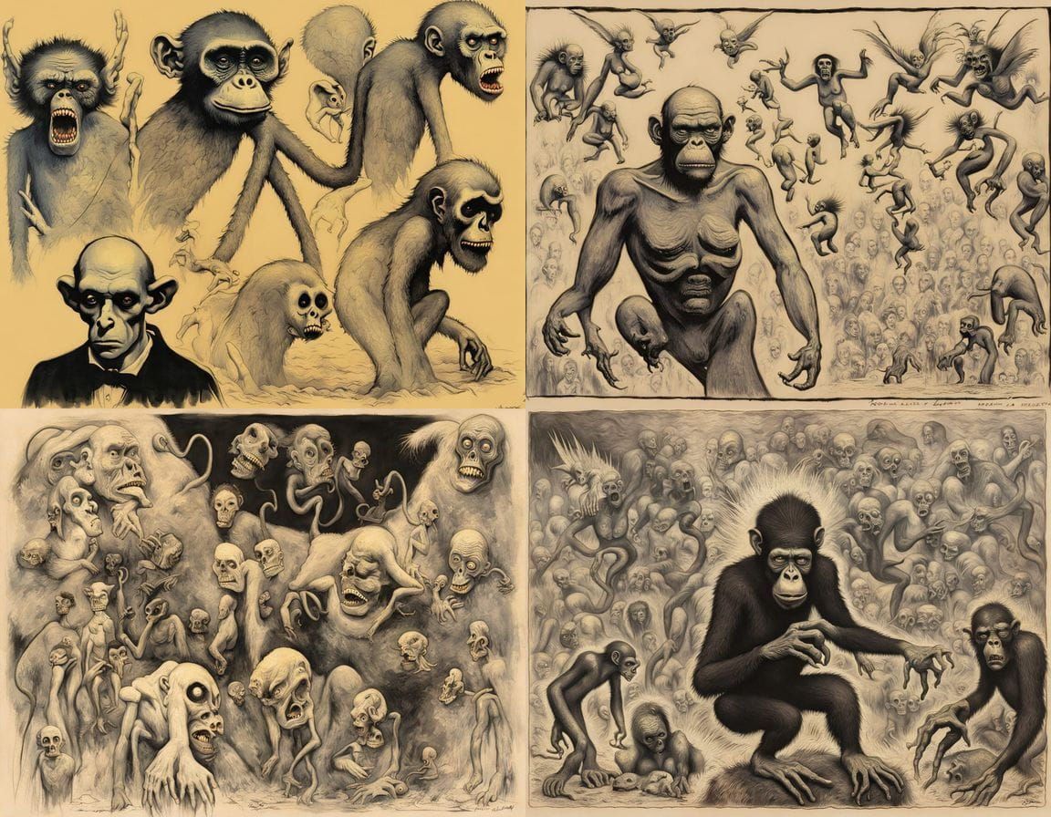 Surrealist Flying Ape Monkeys in Grotesque Lobotomy Horror