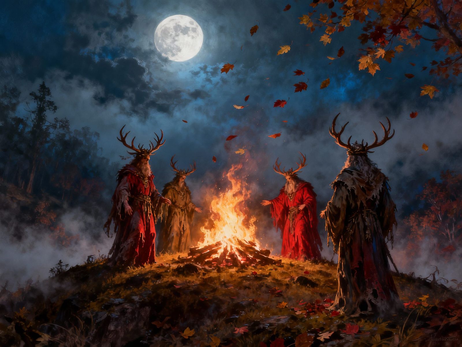 Mystical Samhain Celebration with Druids and Bonfire