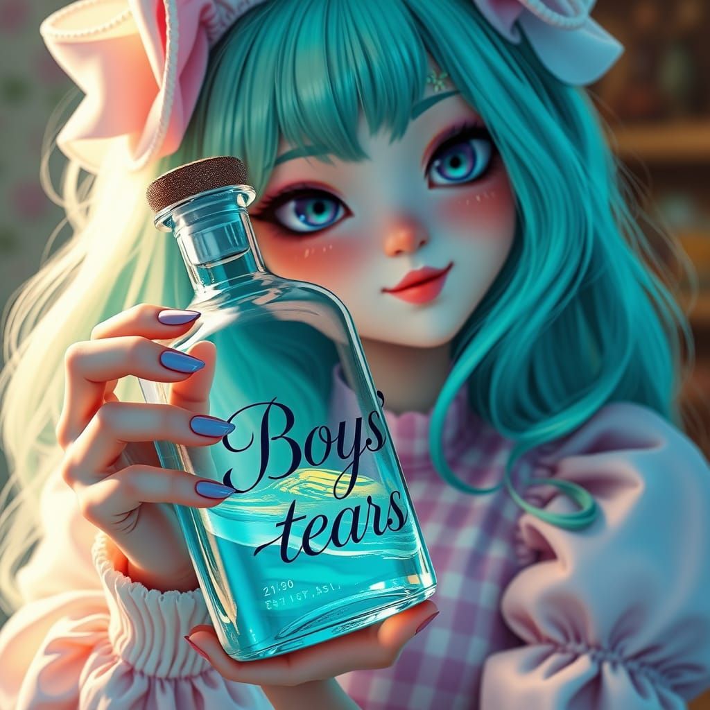 Whimsical Lady with Elegant Potion Bottle in Pastel Hues