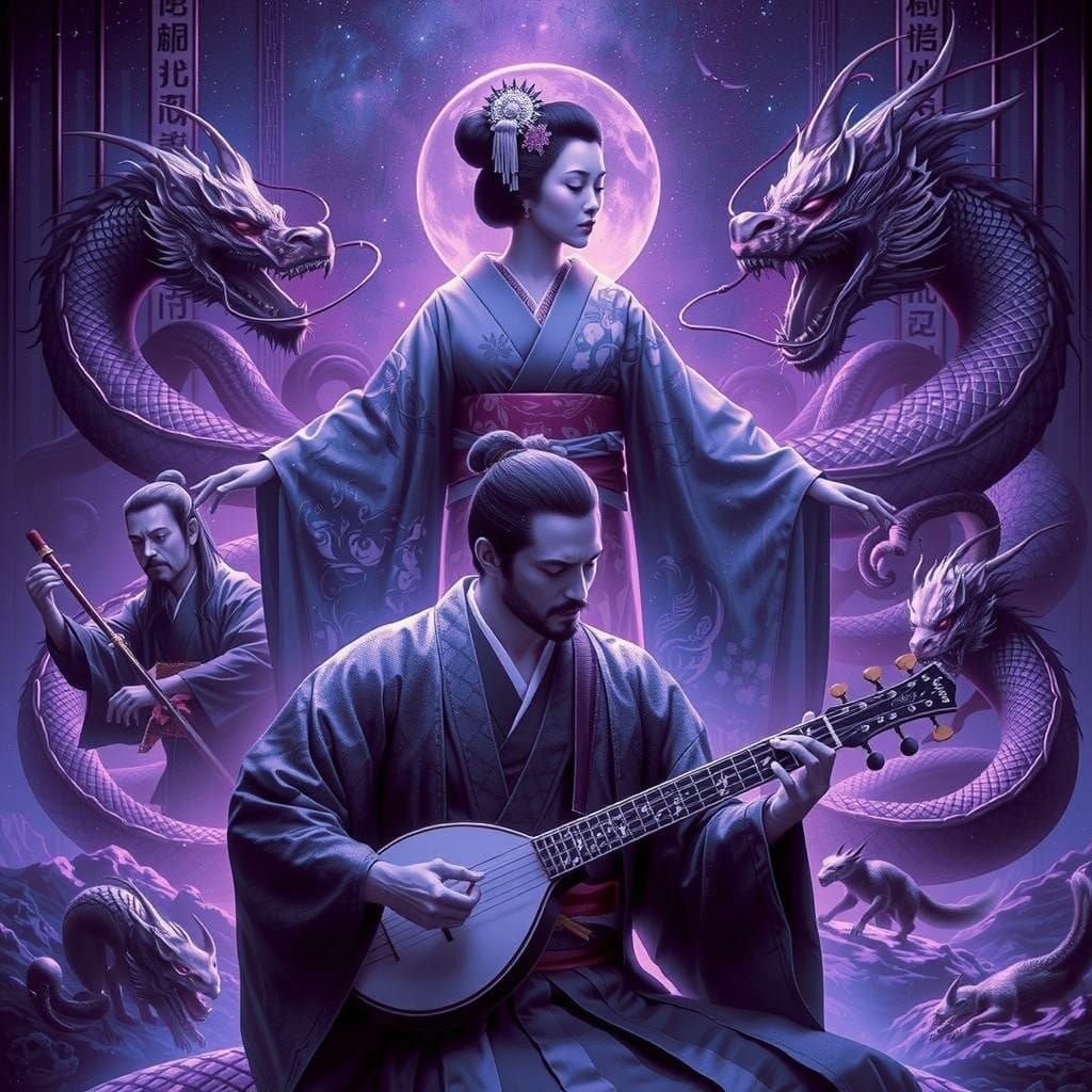 Mysterious Geisha Serenade in Celestial Harmony