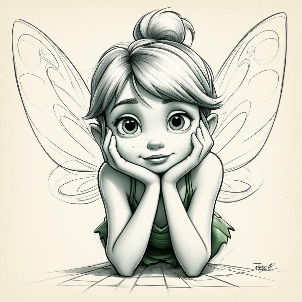 Tinkerbell Covering Eyes in Cartoon Style