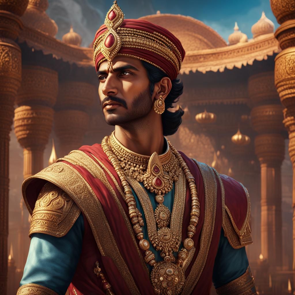 Young Handsome Indian King in Detailed Matte Painting