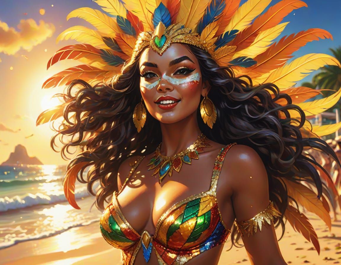 Brazilian Bombshell Dancing in Carnival Costume