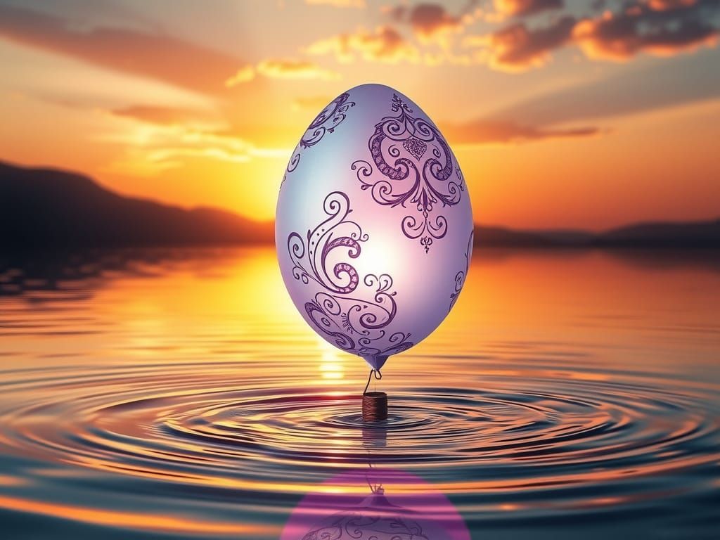 Ethereal Lavender Crystal Balloon in Whimsical Sunset Landsc...